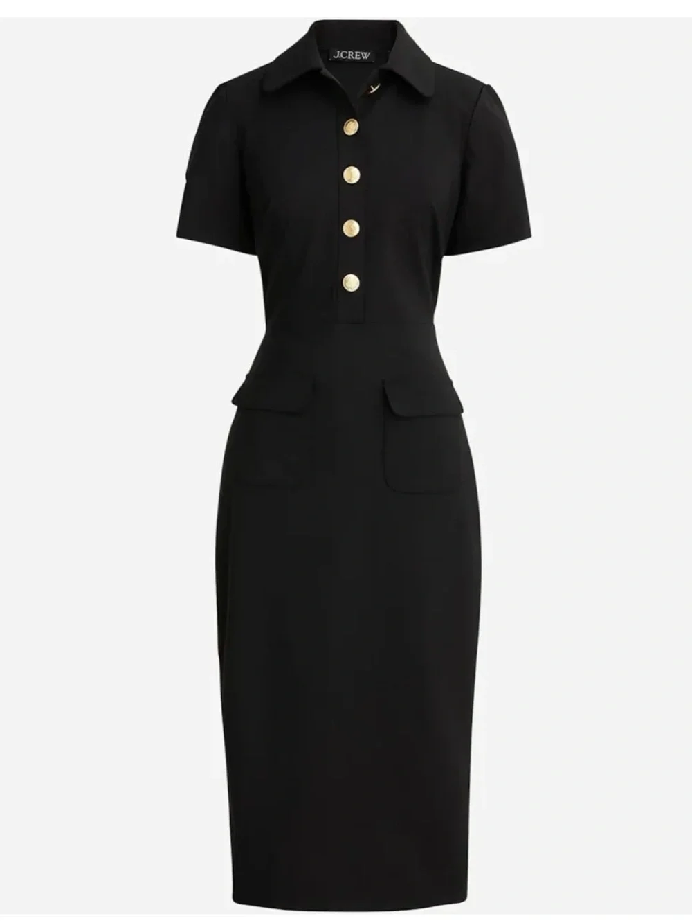 NWT J. CREW Collared Sheath Dress in Black Bi-Stretch Wool Blend